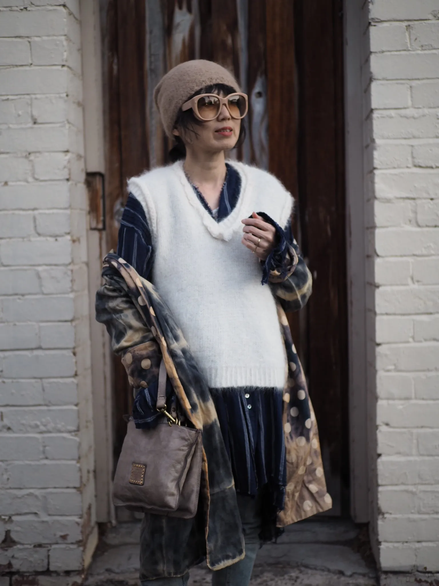Reversible cocoon coat (Linen) - Acid wash blue