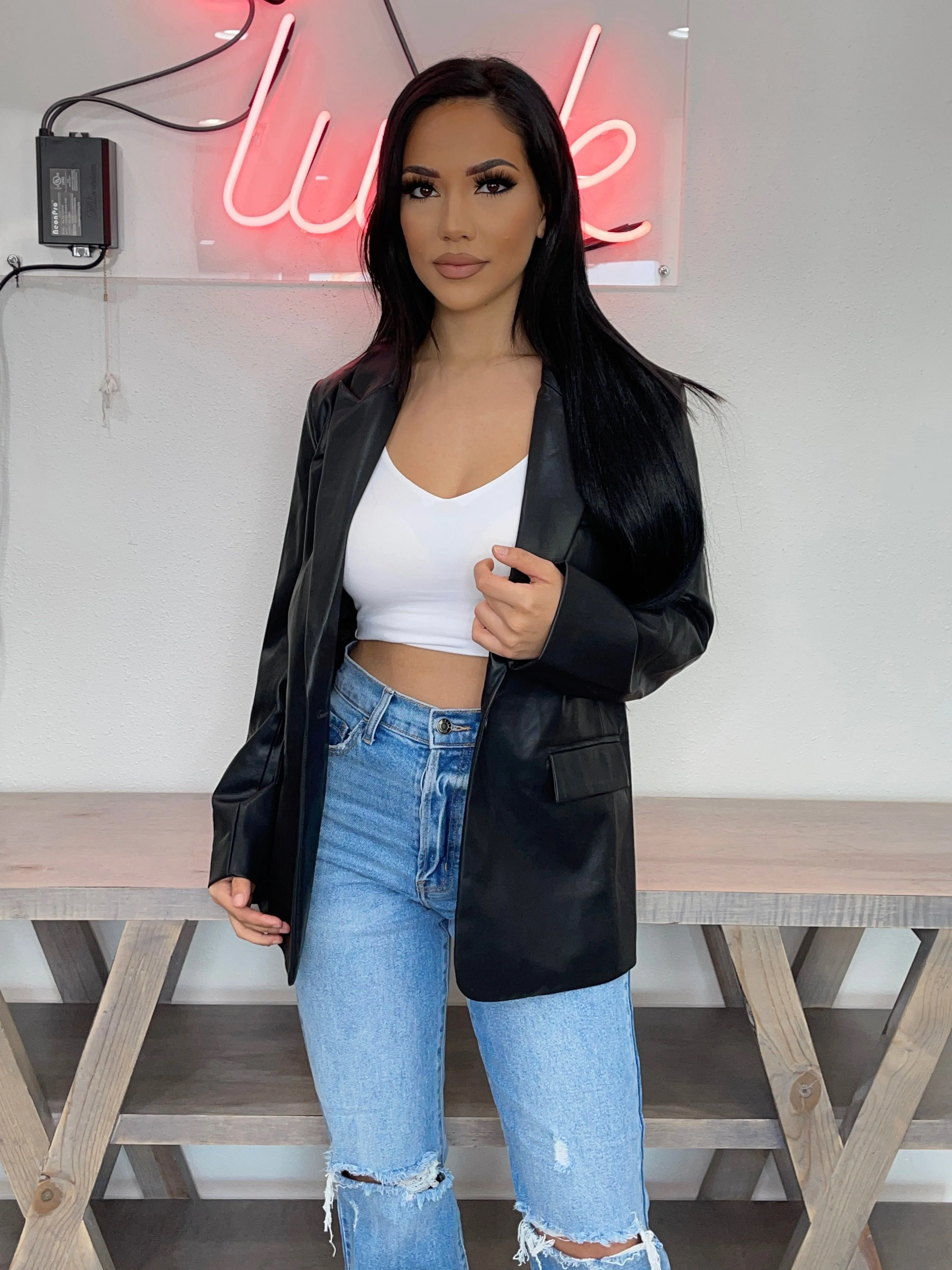 Runway Vegan Leather Blazer