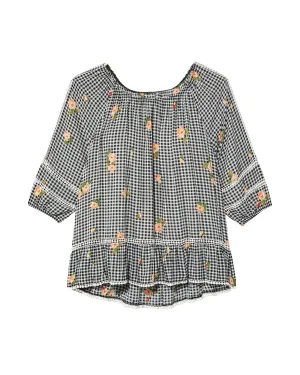 Teresa Gingham Blouse | Black / Orange