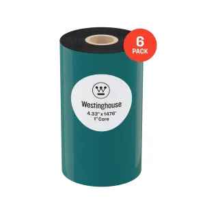 Thermal Transfer Ribbon, Black, 6 Rolls, 1 Inch Core, 4.33" x 1476'