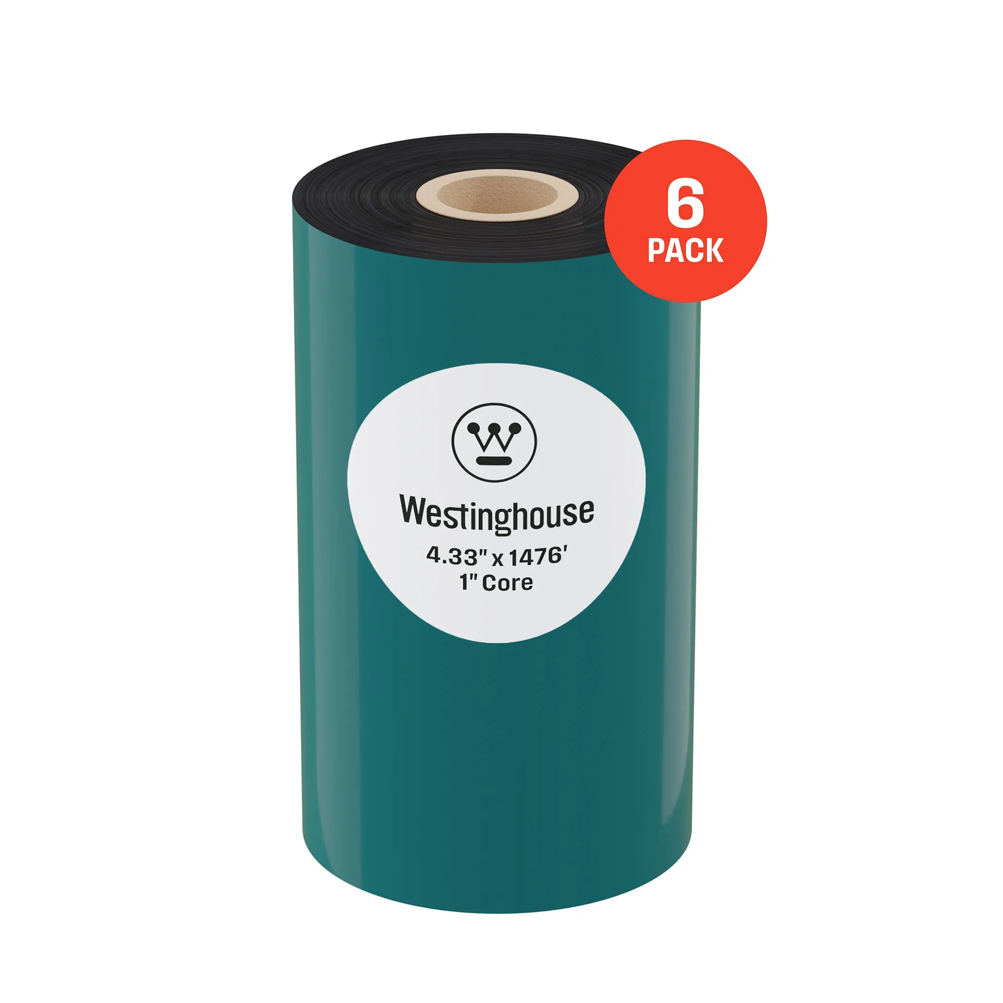 Thermal Transfer Ribbon, Black, 6 Rolls, 1 Inch Core, 4.33" x 1476'