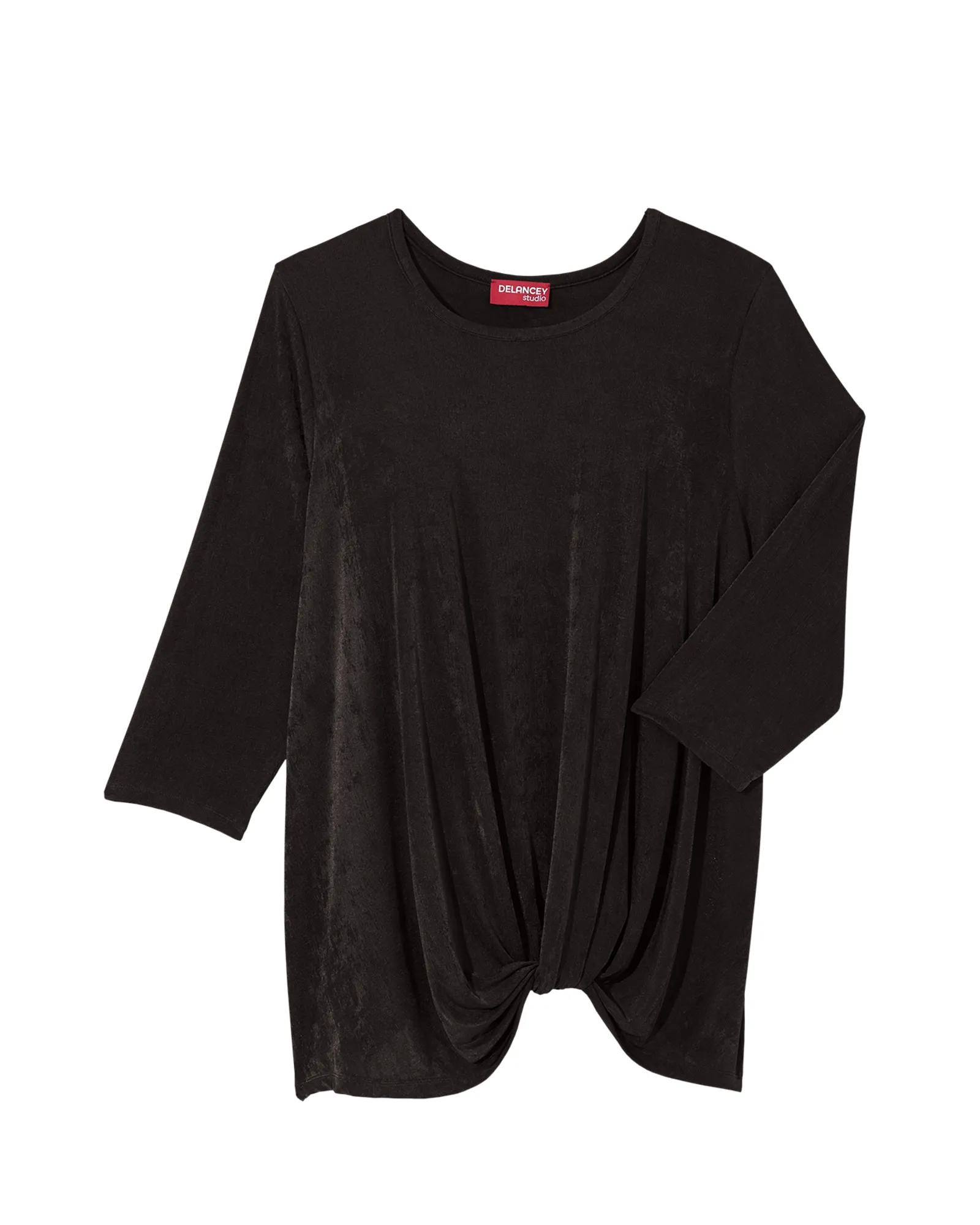 Tinsley 3/4 Sleeve Slinky Twist Hem Top | Black