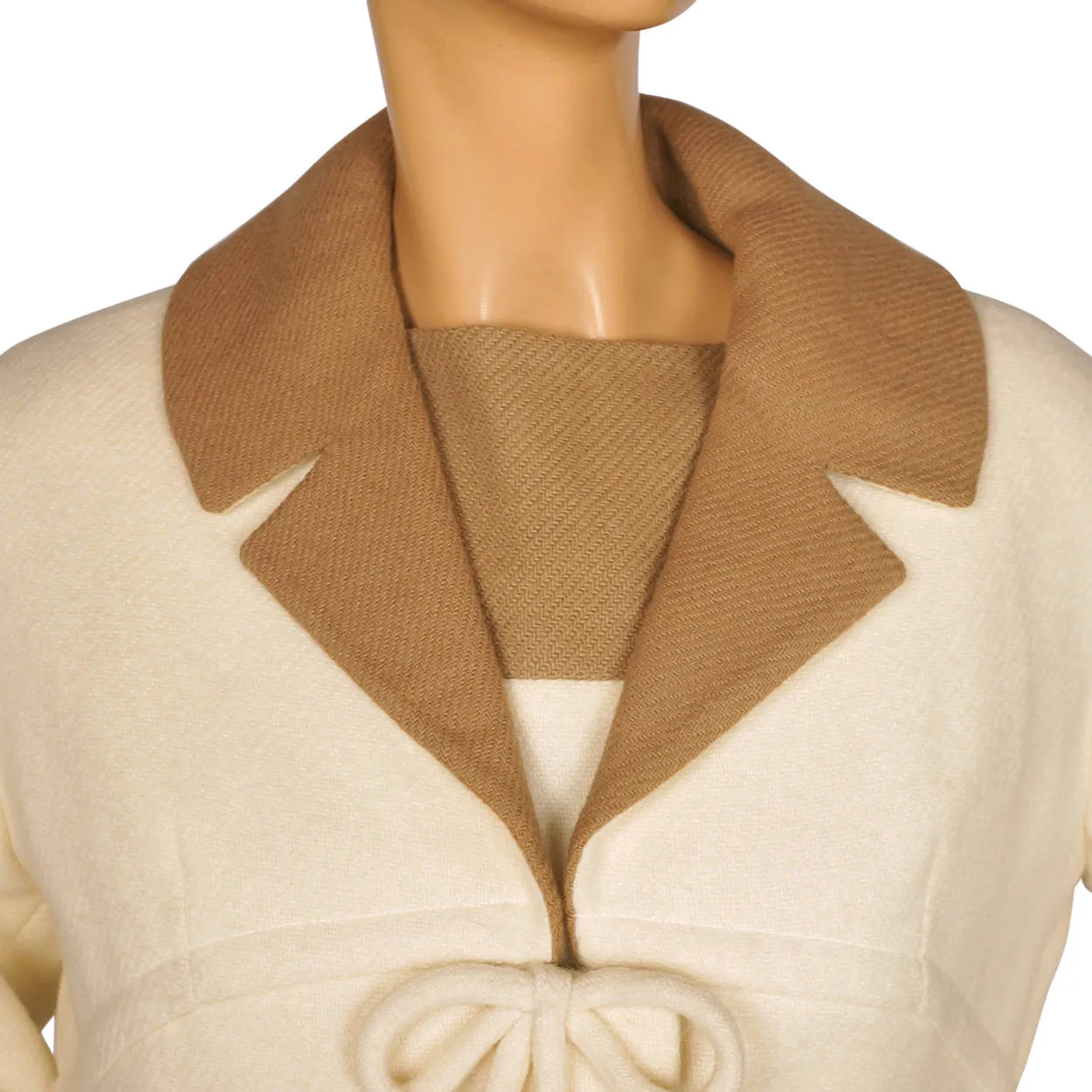 Vintage 1960s Wool Dress &amp; Coat Set Cream White &amp; Brown Joshar Montreal Size M L