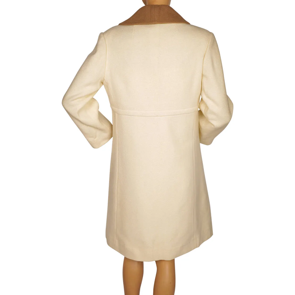 Vintage 1960s Wool Dress &amp; Coat Set Cream White &amp; Brown Joshar Montreal Size M L