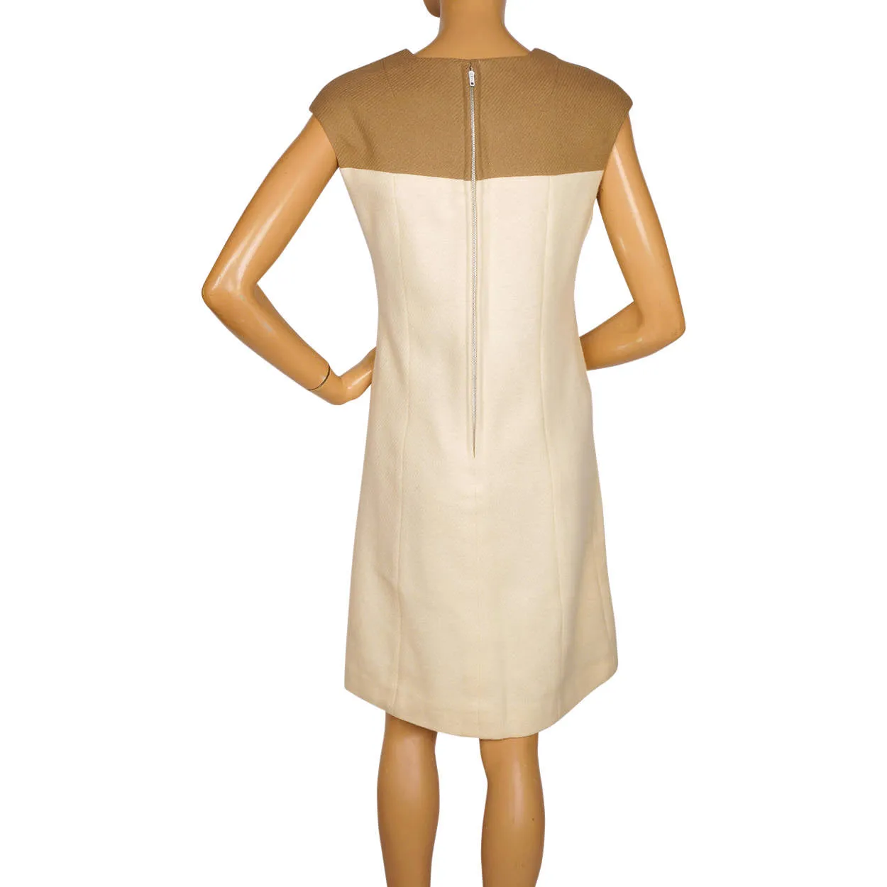 Vintage 1960s Wool Dress &amp; Coat Set Cream White &amp; Brown Joshar Montreal Size M L