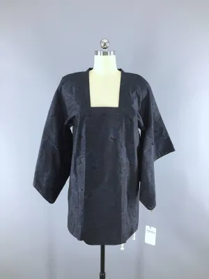 Vintage Kimono Coat Michiyuki Jacket Blue & Black Floral
