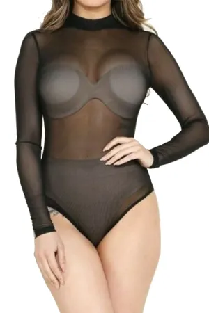 Womens Classic Kylie Style Mesh Bodysuit Long & Short Sleeve