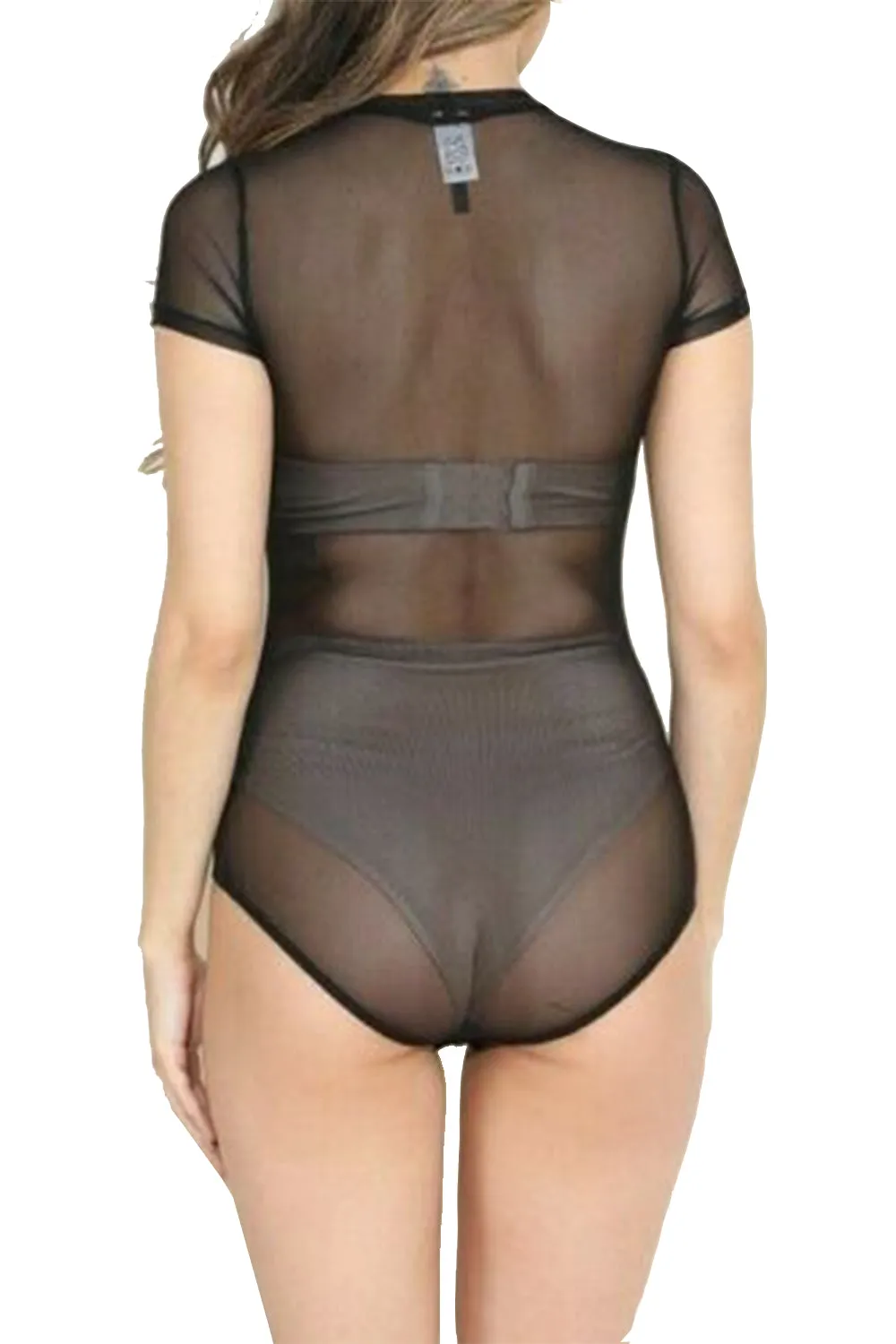 Womens Classic Kylie Style Mesh Bodysuit Long & Short Sleeve