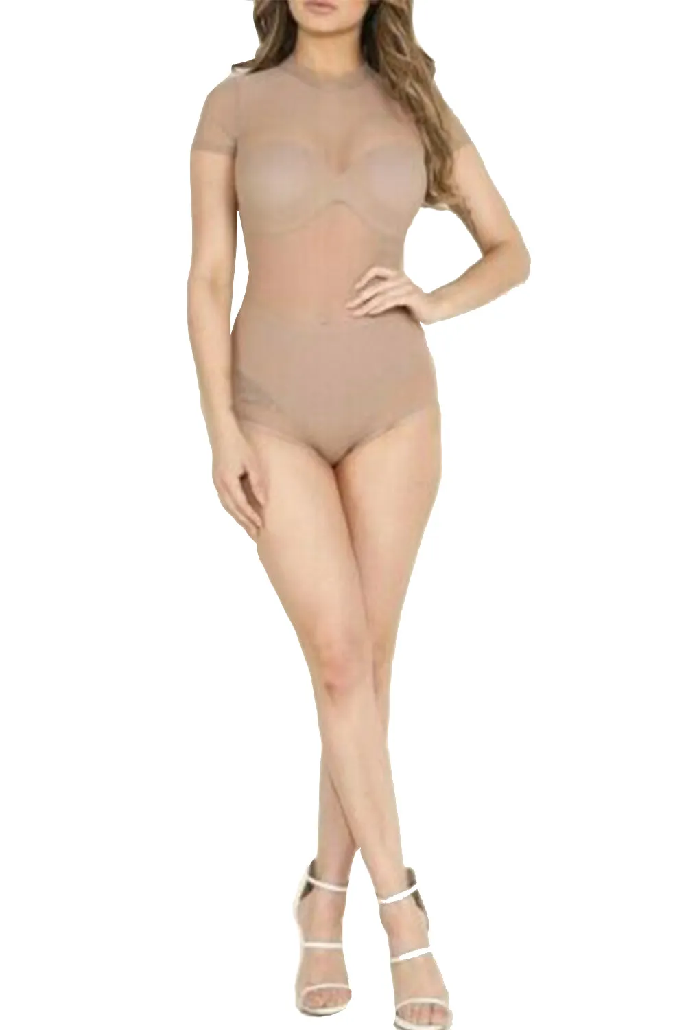 Womens Classic Kylie Style Mesh Bodysuit Long & Short Sleeve