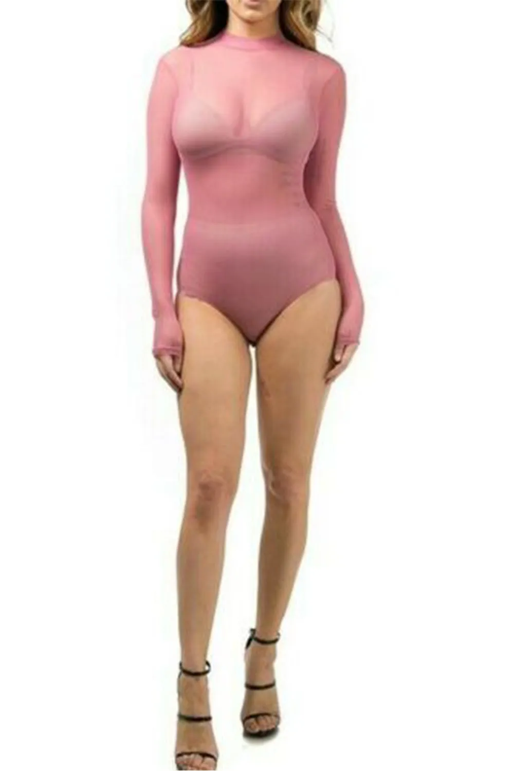 Womens Classic Kylie Style Mesh Bodysuit Long & Short Sleeve