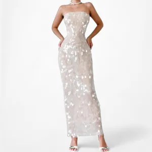 Zara Strapless Sequin Knit Bodycon Midi Cocktail Dress Size S